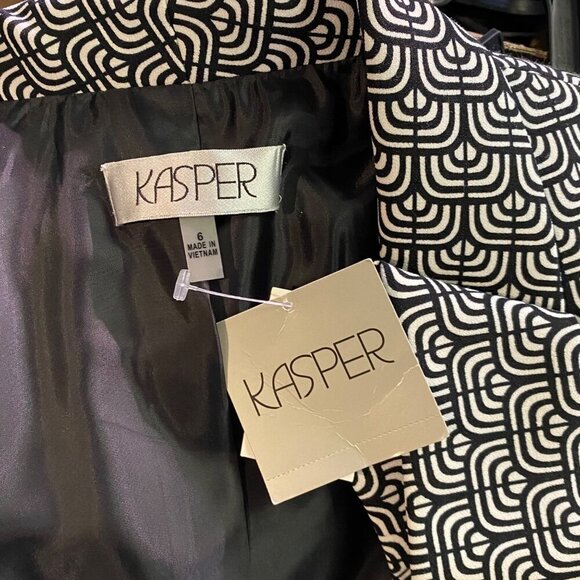 Kasper Womens Black & White Patterned Open-Front Blazer Jacket Size 6 NWT - Picture 6 of 6